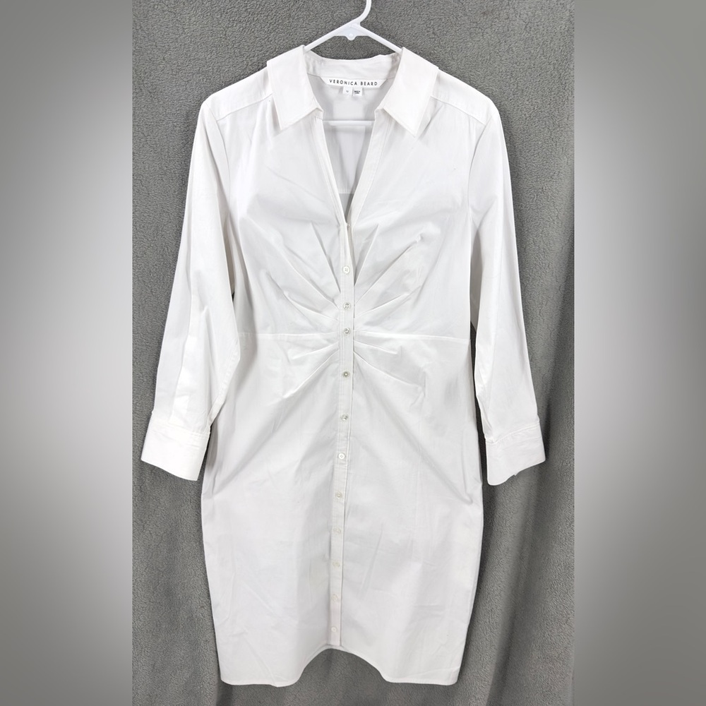 Veronica Beard Cita Shirt Dress Womens Size 12 White Minimalist Ruched Capsule - Picture 2 of 10